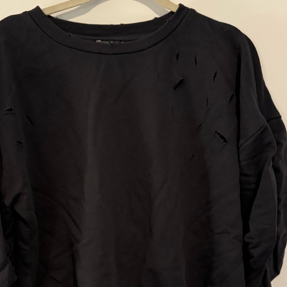 Zara Distressed cropped sweatshirt with ruched sleeves